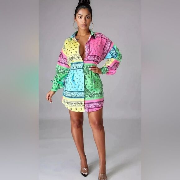 NWOT! Paisley Bandana Long Sleeve Shirt Dress. Size 0X - Picture 1 of 11